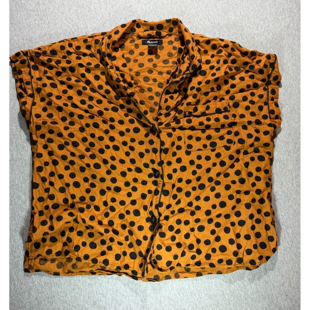 Madewell Womens Large Polka Dot Pajama Top Orange Black Cotton Short Sleeve PJ